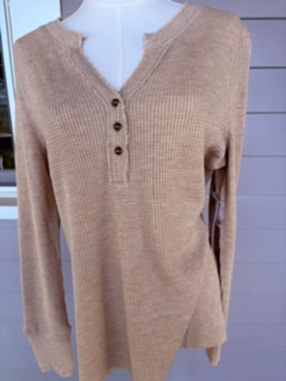 Tribal Brushed Waffle knit Henley -Oatmeal